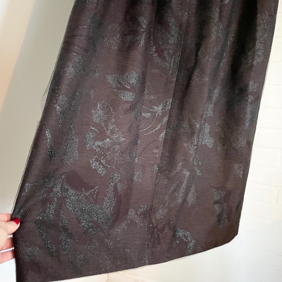 Vintage Maxi skirt Formal Jacquart Tulle Brown Floral Wool blend Shiny Sz 10 - Picture 10 of 13